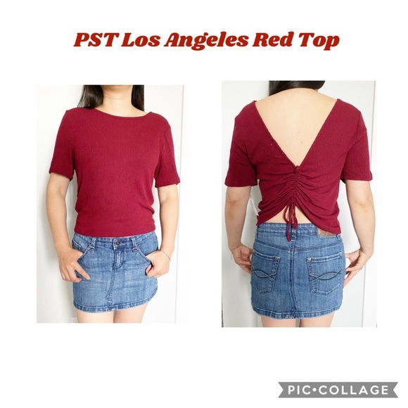 PST Los Angeles Ribbed Back Red Women Top Blouse - Picture 1 of 9